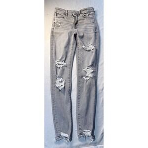 American Eagle Ne(x)t Level Stretch Skinny Distressed Gray Jeans Womens Size 6